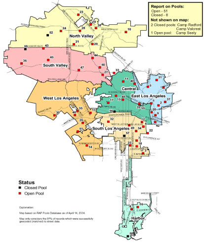 Map of the City showing distribution of existing pool locations